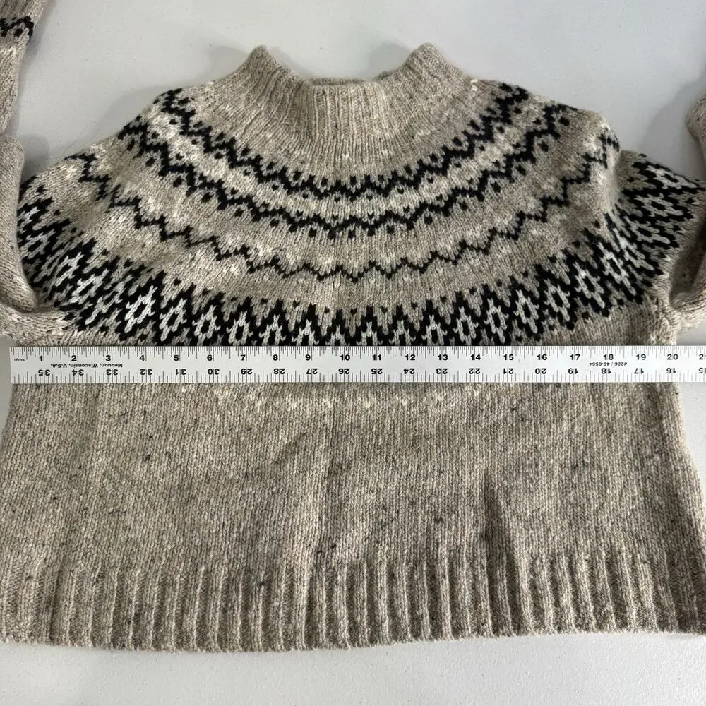 J.Crew Fair Isle Wide Mockneck Sweater Womens Small Beige Wool Blend Nordic Boho